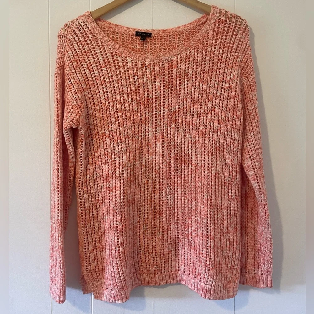 NEW Talbots Small Peach Orange Open Knit Pullover Sweater Cotton Soft Scoop Neck - Picture 4 of 9